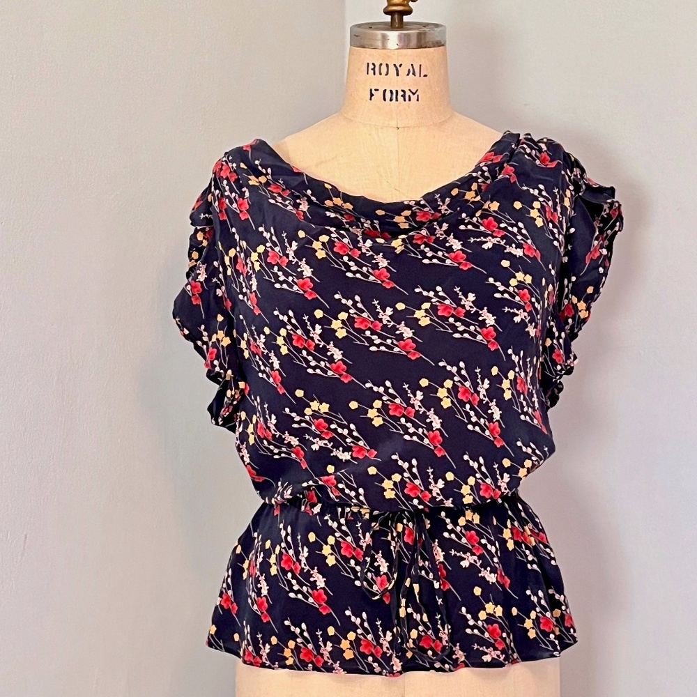 Anthropologie ODILLE Salix Petal SILK Blouse - small